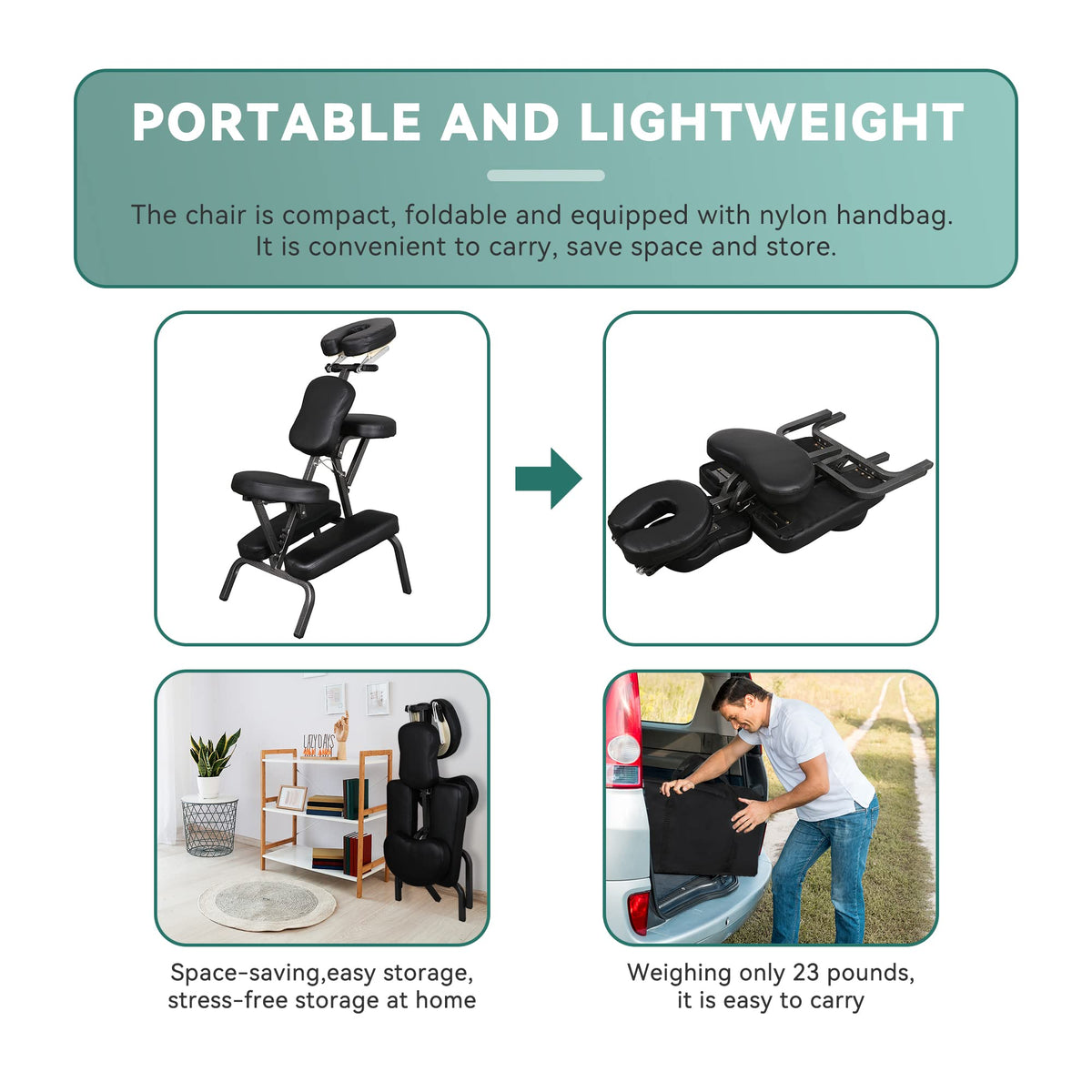 JupiterForce Portable Foldable Massage Chair with Adjustable 4-Inch Face Cradle