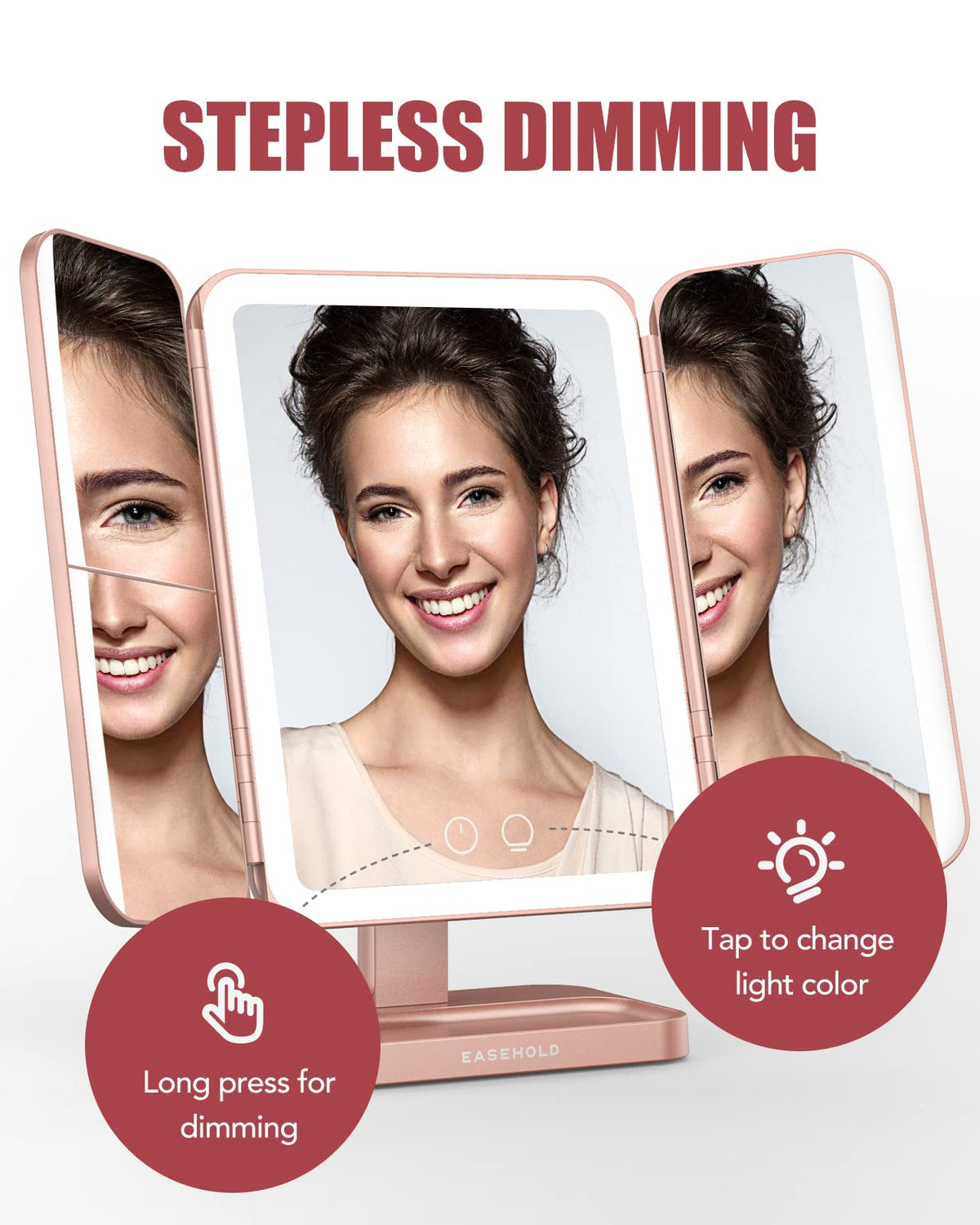 EASEHOLD Rechargeable LED Makeup Vanity Mirror with Magnification