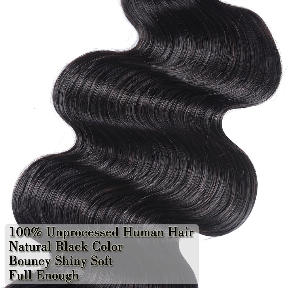 12A Unprocessed Remy Brazilian Human Hair Body Wave Bundles, Natural Black