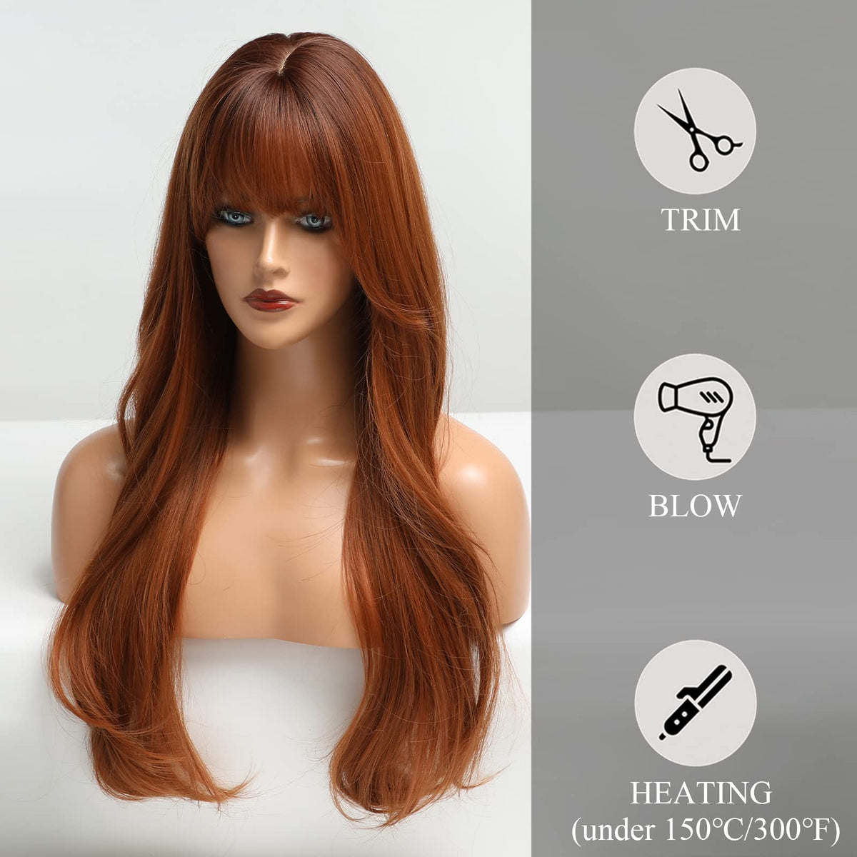 HAIRCUBE Long Layered Curly Synthetic Wig with Bangs
