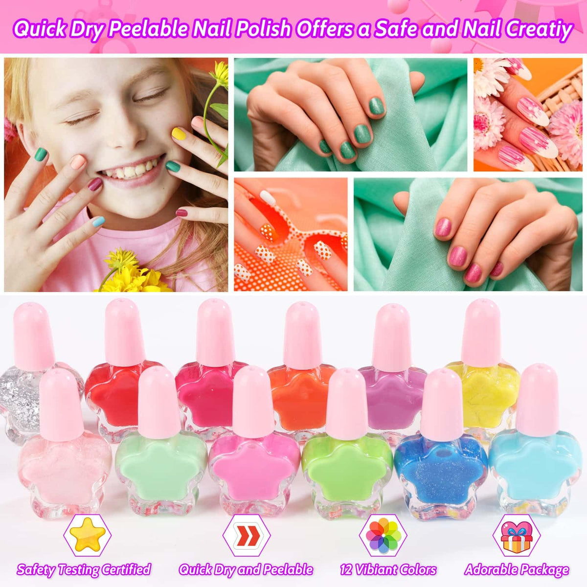 Kids Nail Art Kit with Press-On Nails, Polish, Dryer and Stickers