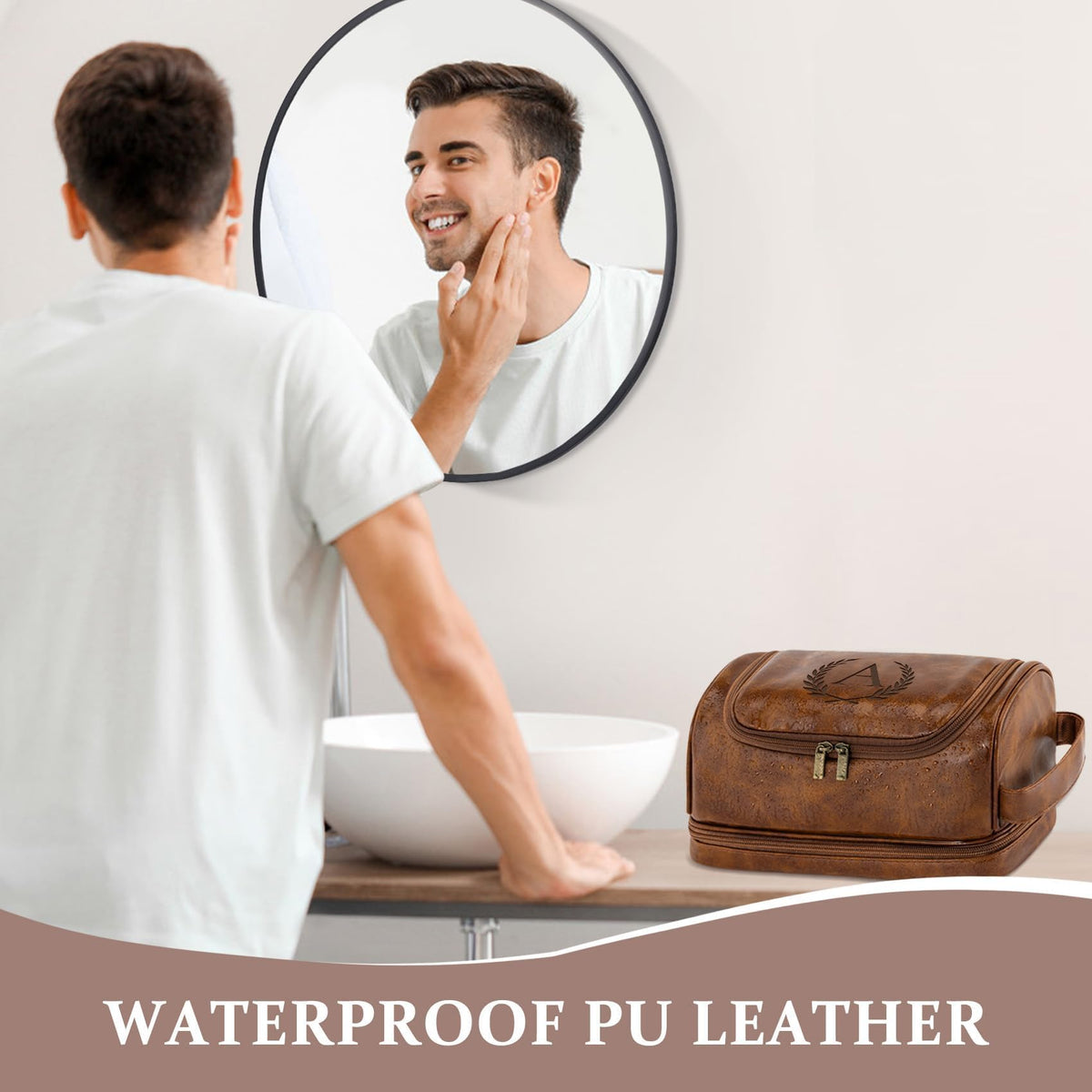 Personalized Initial PU Leather Toiletry Bag for Men