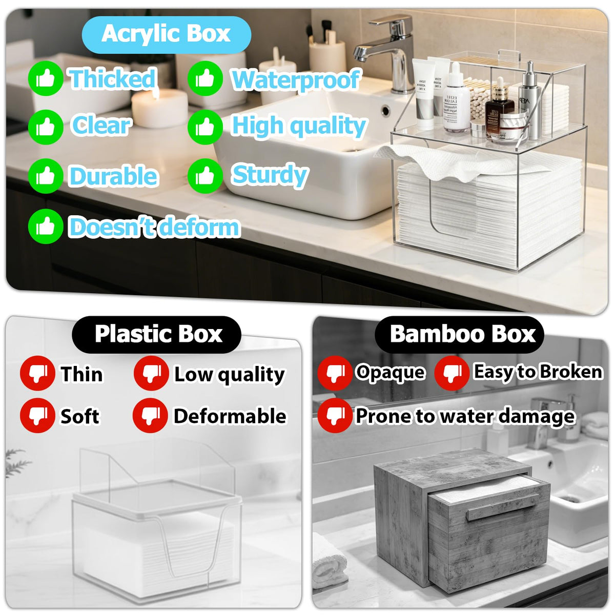 Acrylic Double-Layer Face Towel Holder and Bathroom Counter Organizer