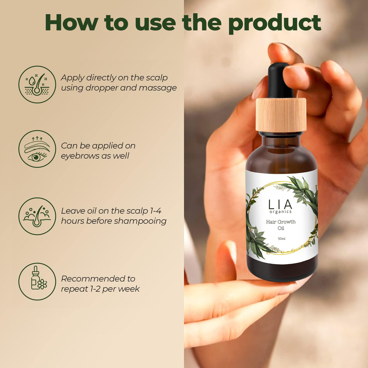 Lia Organics Hair Growth Oil with Rosemary, Castor, Pumpkin Seed & Amla Oils