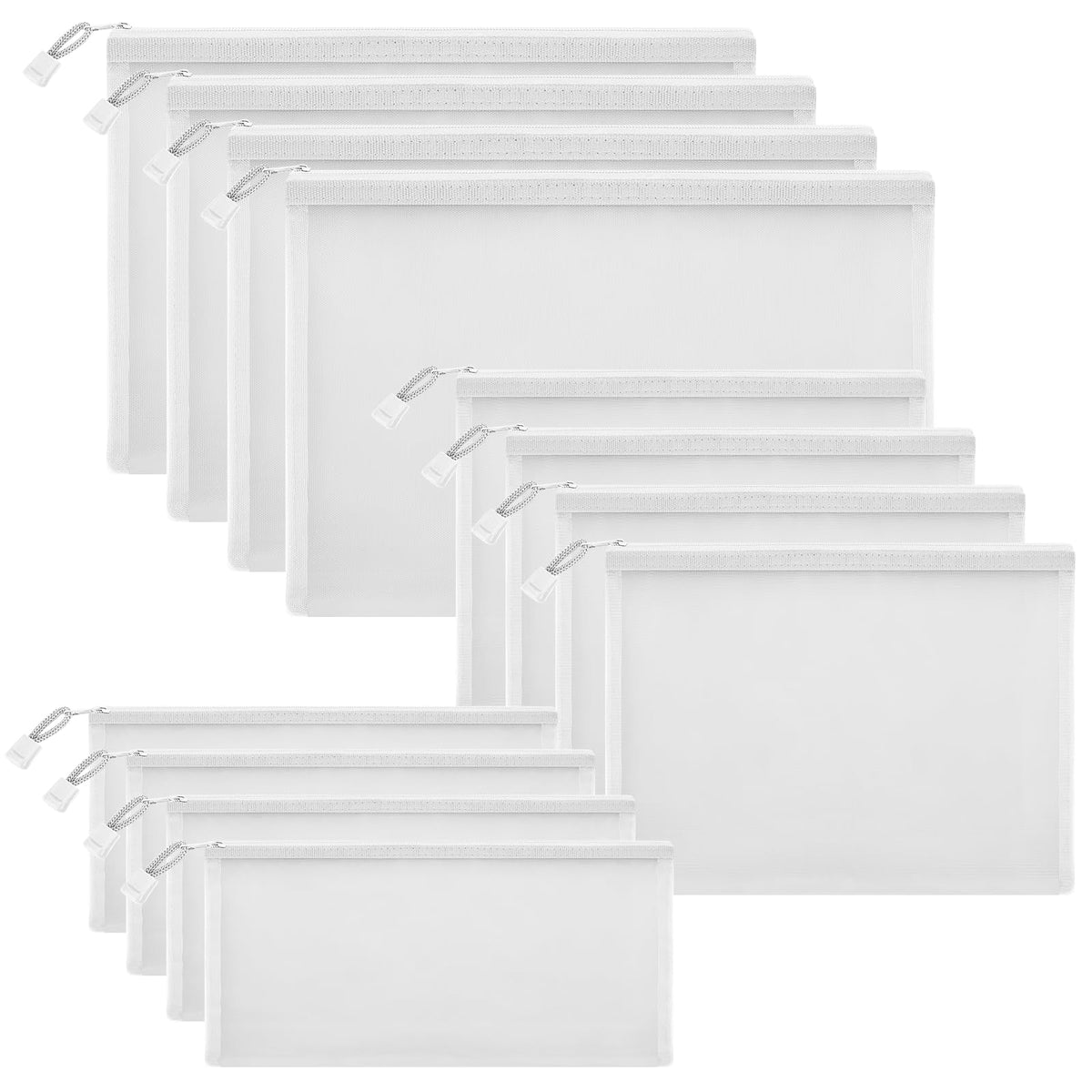 12-Piece Zipper Nylon Mesh Pouches, Clear Multipurpose Storage Bags
