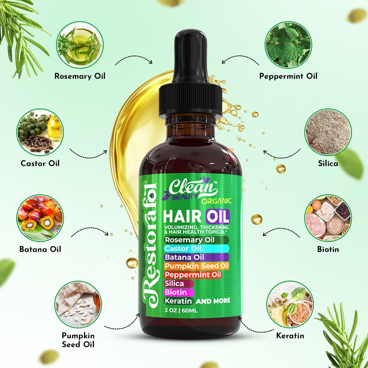 Clean Beauty Rosemary Hair Growth Oil with Castor, Batana, Biotin & Keratin