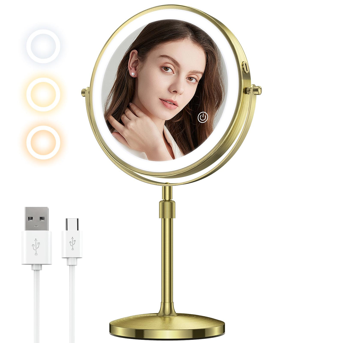 MILPROX Adjustable Height Makeup Mirror with 10X Magnification & Light