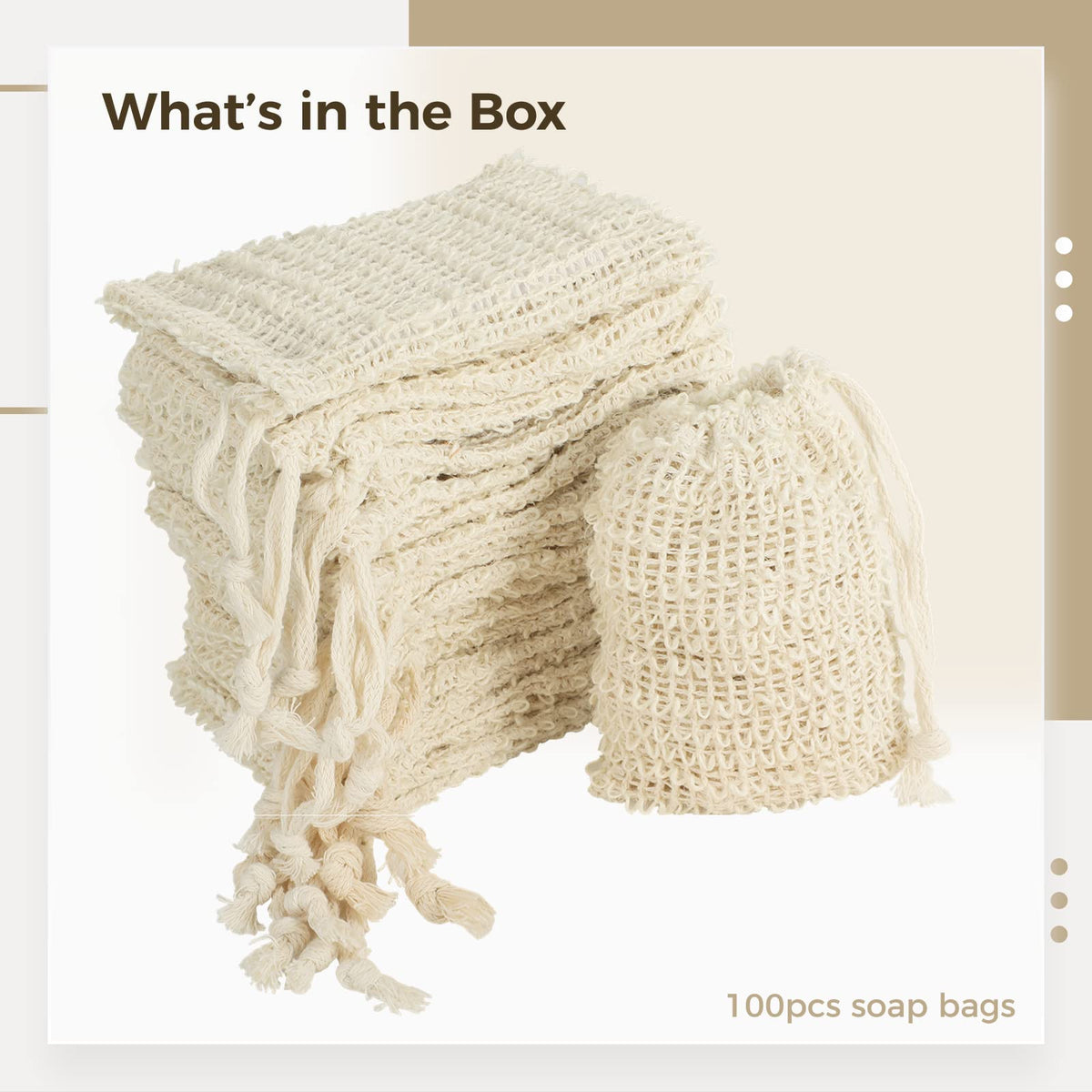 100 Pcs Sisal Soap Saver Bags with Drawstring, Reusable Exfoliating Mesh Pouches