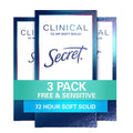 Secret Clinical Strength Soft Solid Antiperspirant Deodorant for Women, Free & Sensitive, 3 Pack