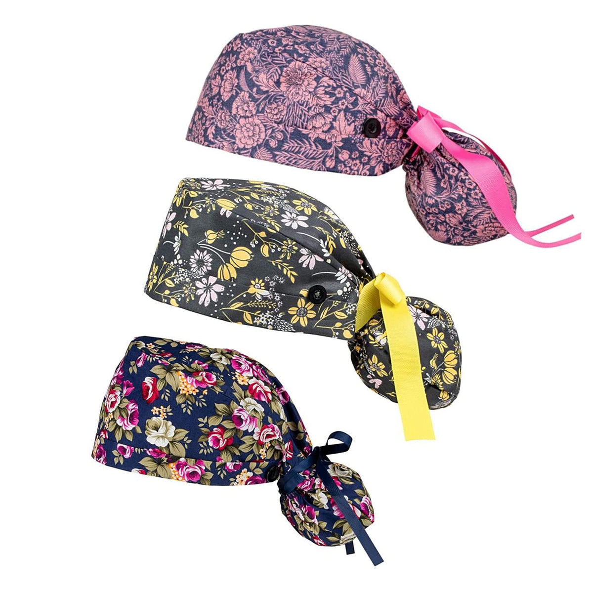 Scrub Cap with Buttons, Ponytail Pouch, Cotton Working Hat