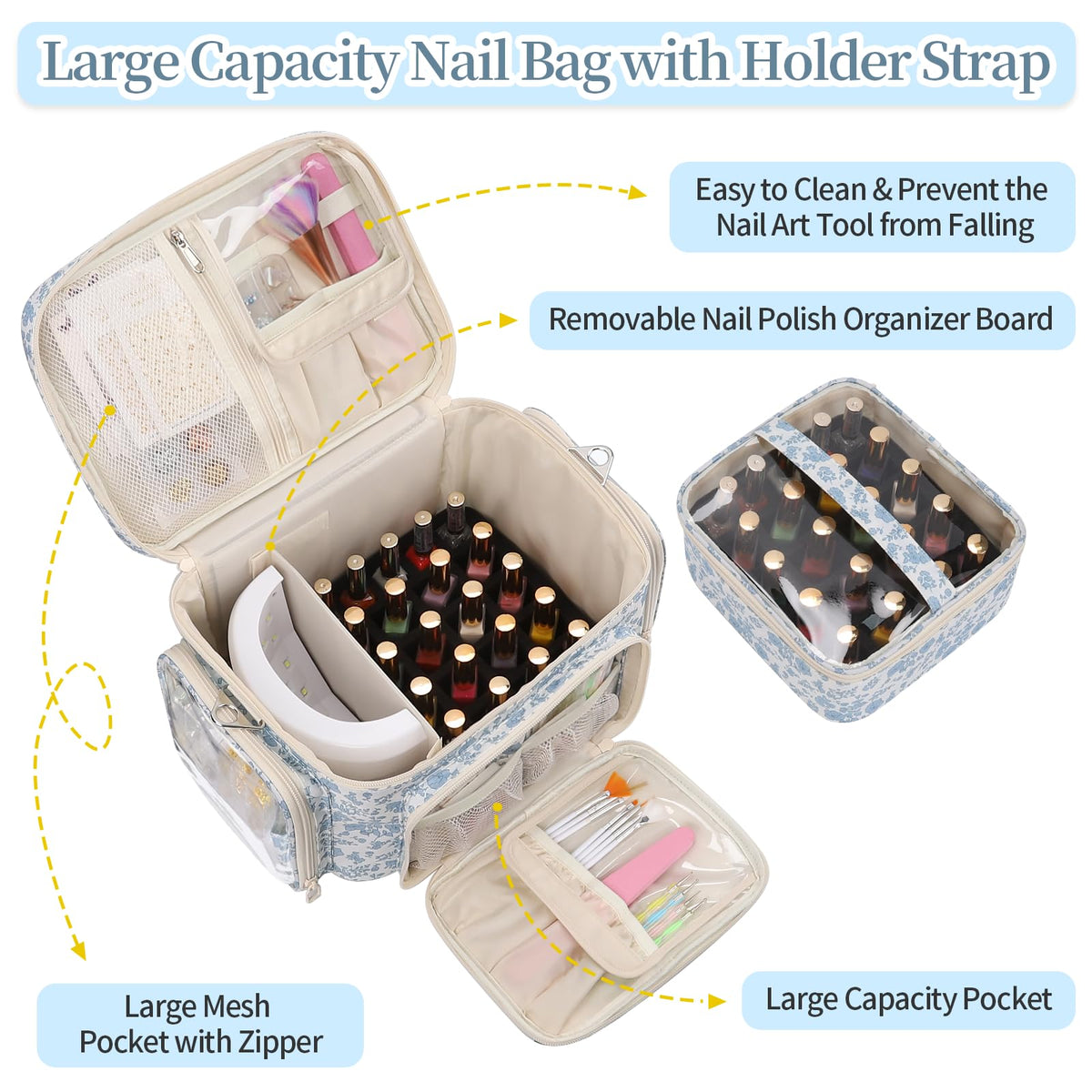 Bagmoly Nail Polish Organizer Case, 42-Slot Portable Storage Bag