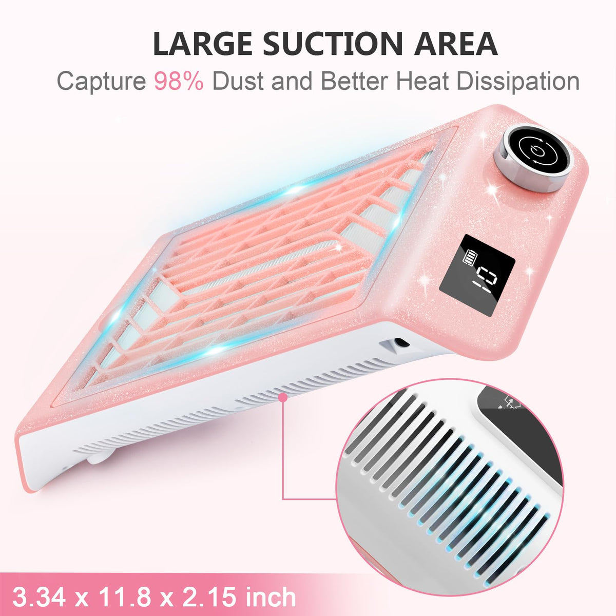 Kredioo Glitter Pink Rechargeable Nail Dust Collector with 10 Speeds