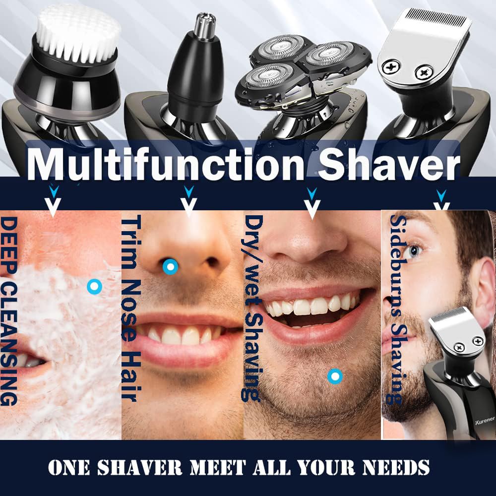 Kurener Rechargeable Waterproof Electric Shaver with 4-in-1 Trimmers