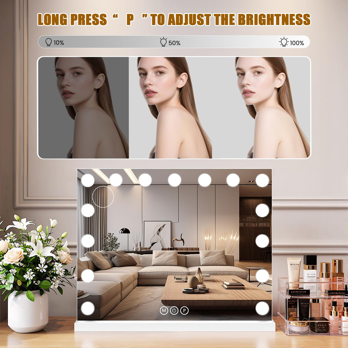 Bearolve Lighted Vanity Mirror with Dimmable 3-Color Lighting