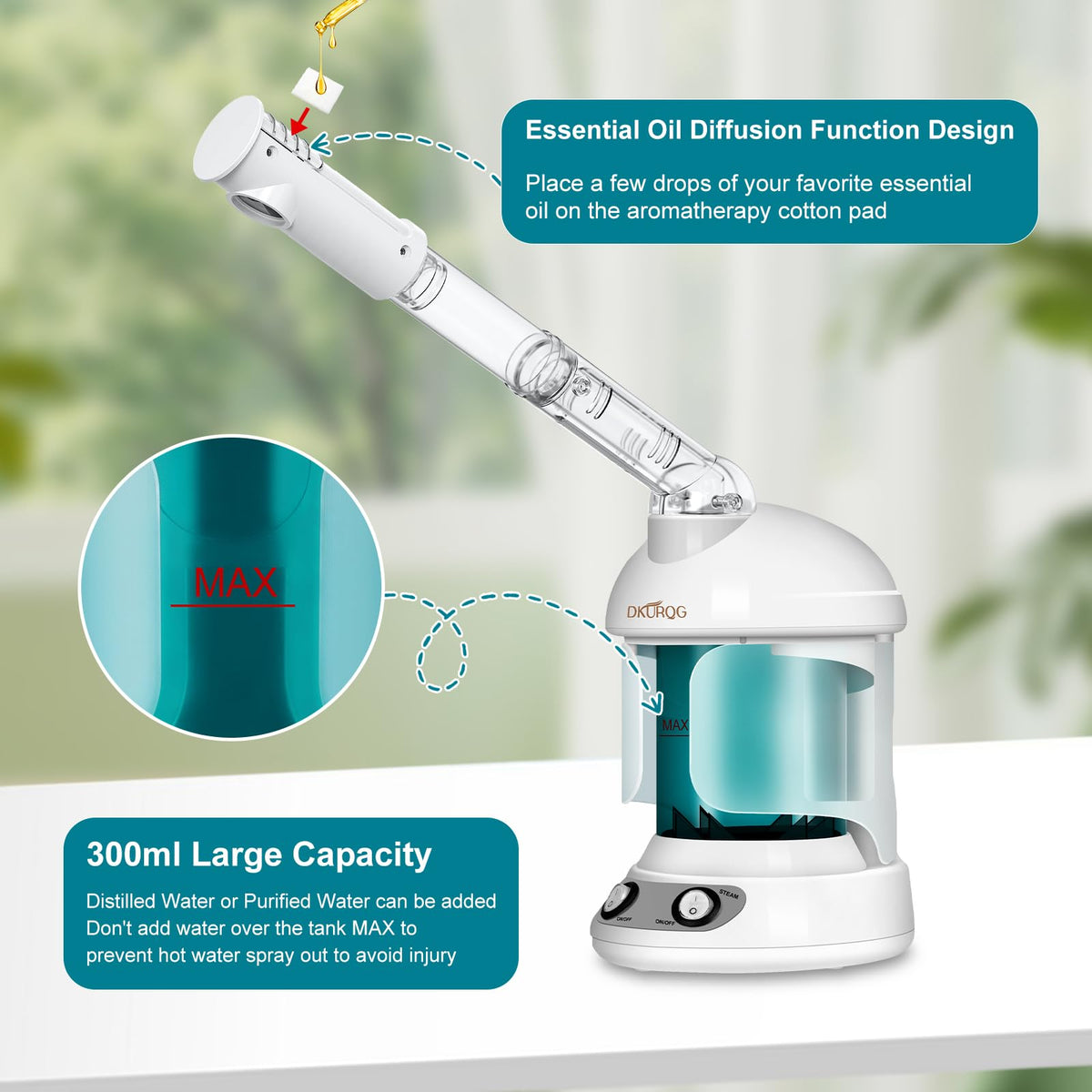 Facial Steamer with Extendable 360° Rotating Arm