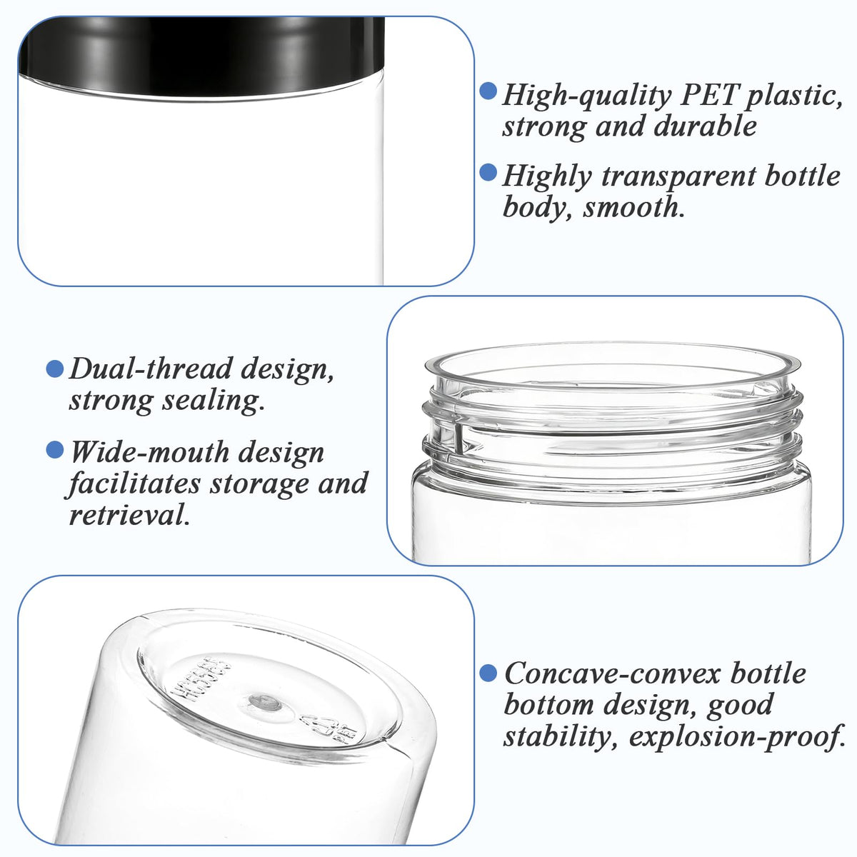 100 Pack 4 Oz Clear PET Cosmetic Jars with Black Lids