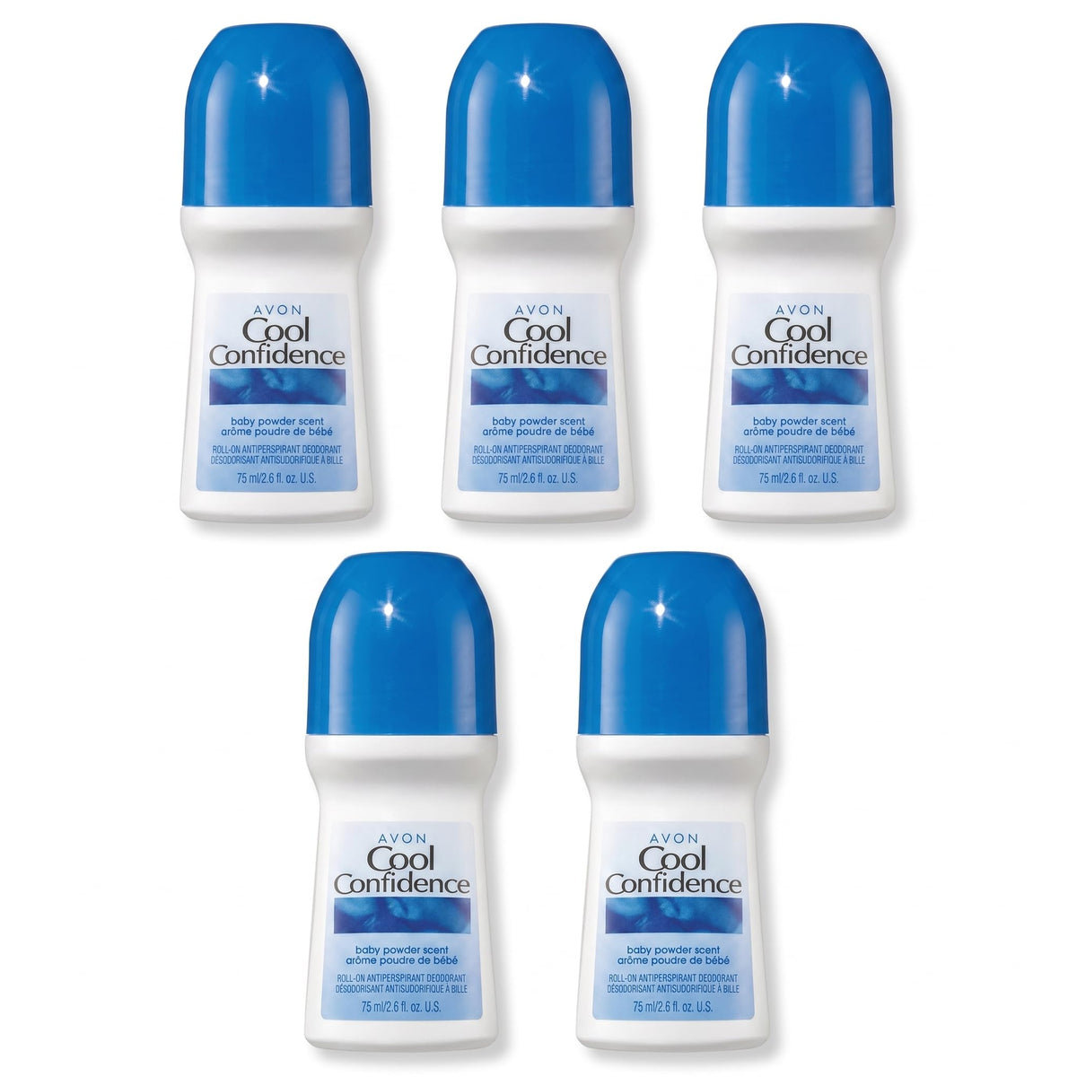 AVON Cool Confidence Baby Powder Roll-On Antiperspirant Deodorant, 1.7 oz, 5-Pack