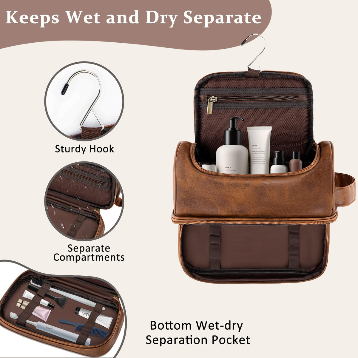 Personalized Initial PU Leather Toiletry Bag for Men