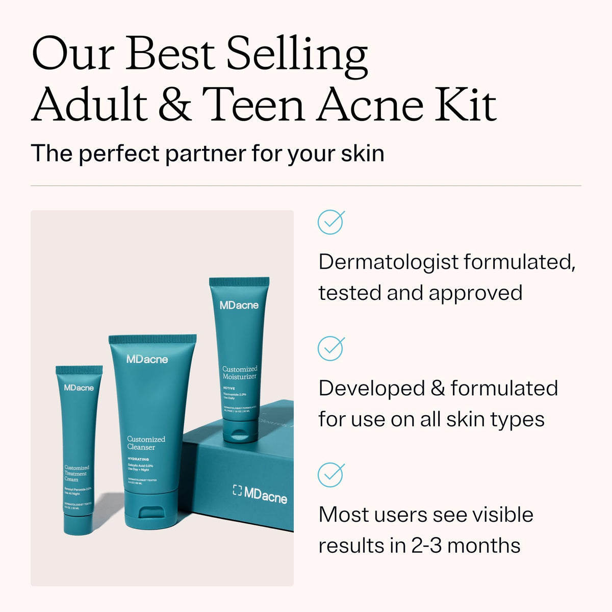 MDacne 3-Step Acne Treatment Kit with Benzoyl Peroxide and Salicylic Acid