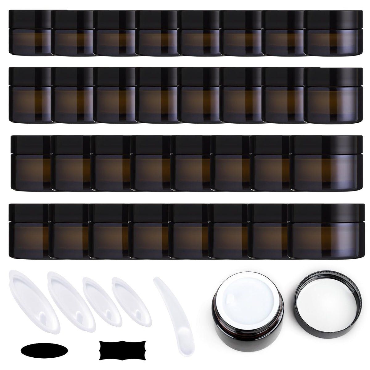 Amber Glass Cosmetic Jars with Lids