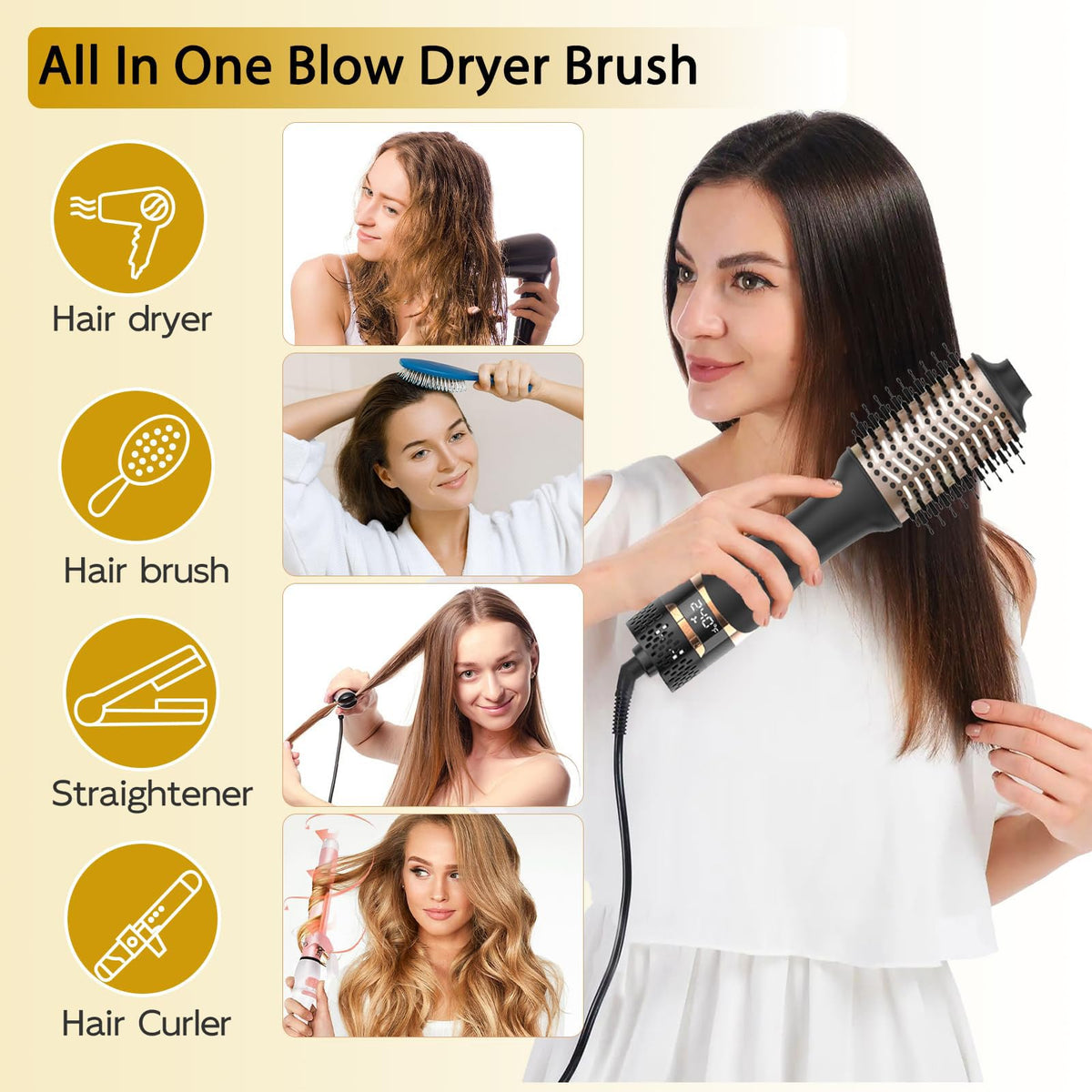 Nicebay Hair Dryer Brush Volumizer with Display Screen and Ceramic Barrel