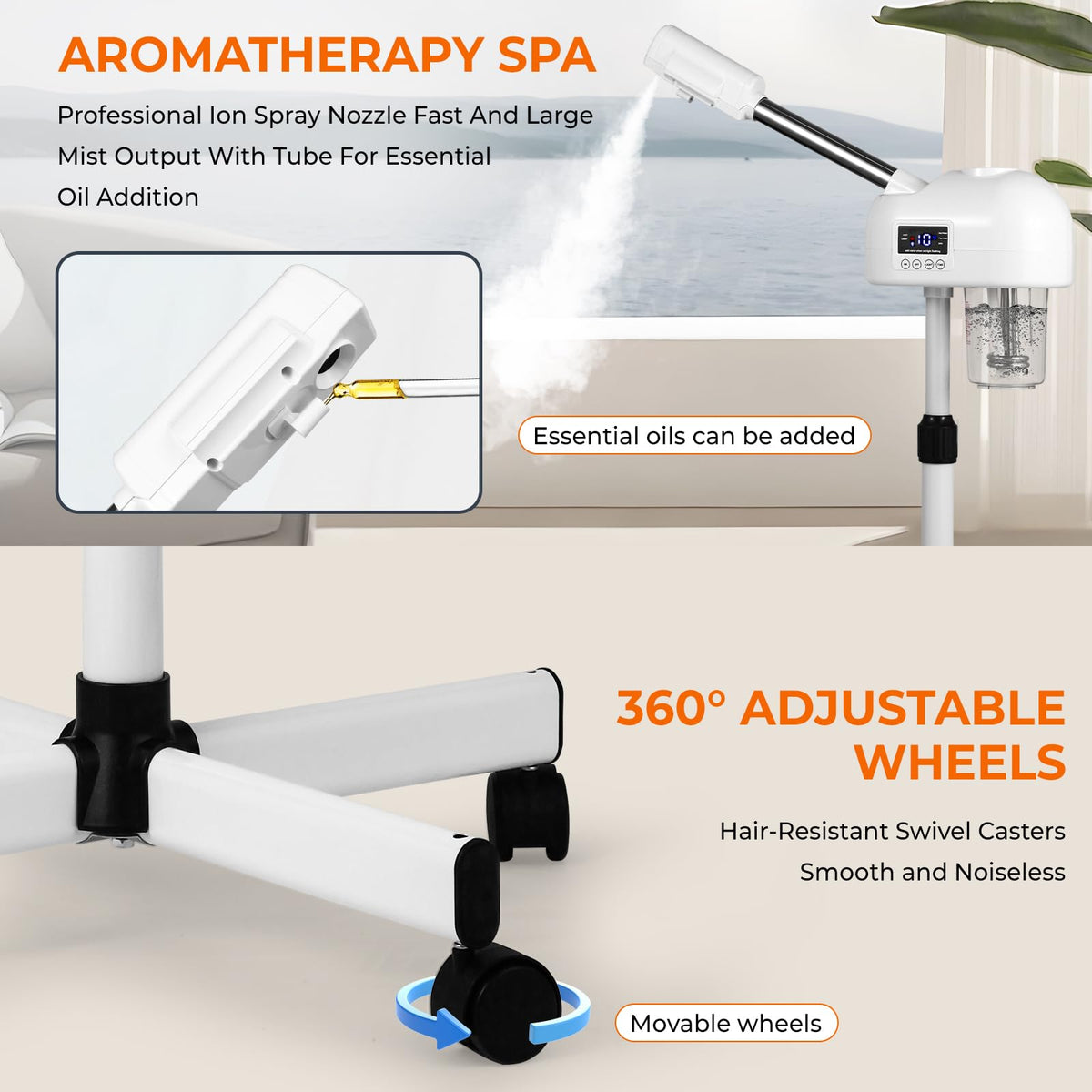 Professional Facial Steamer on Wheels with Hot Mist, Timer and Touch Screen