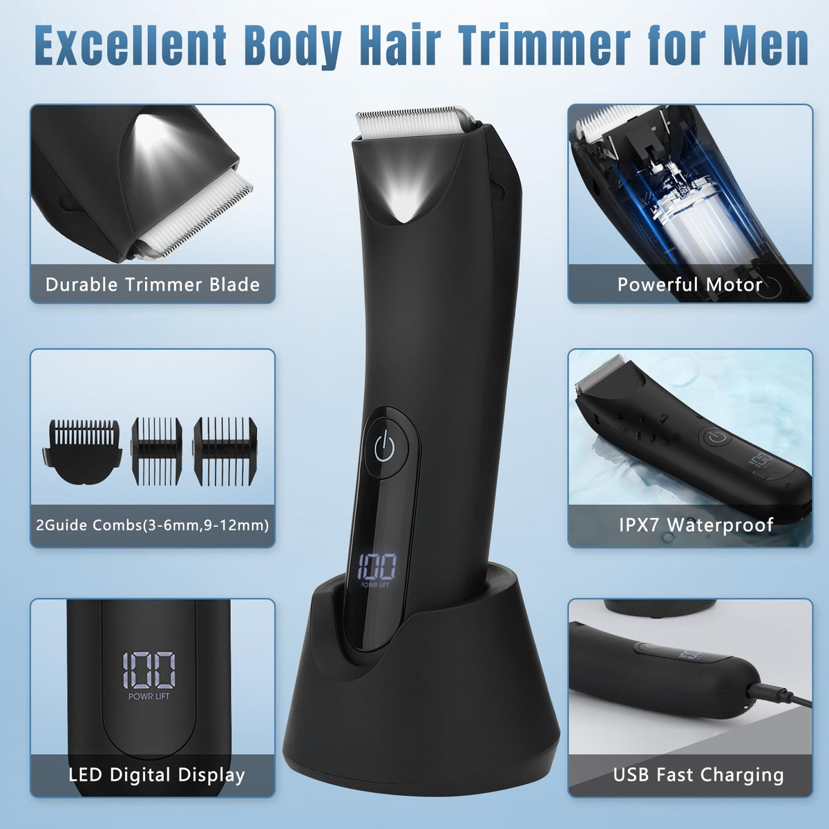 2-in-1 Men's Head and Body Shaver Grooming Kit, IPX7