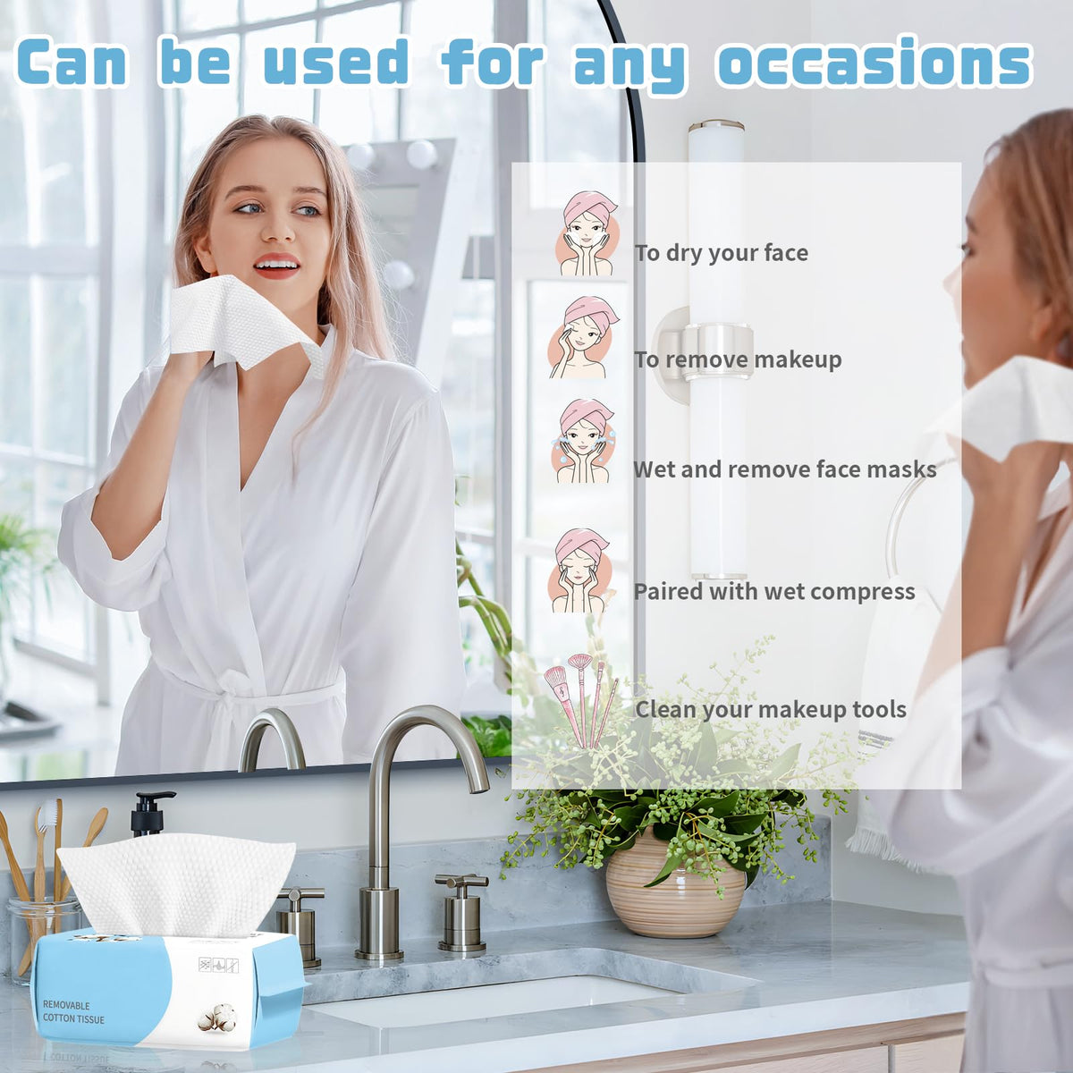 100-Count Disposable Cotton Face Towels, Soft Wet & Dry Facial Wipes