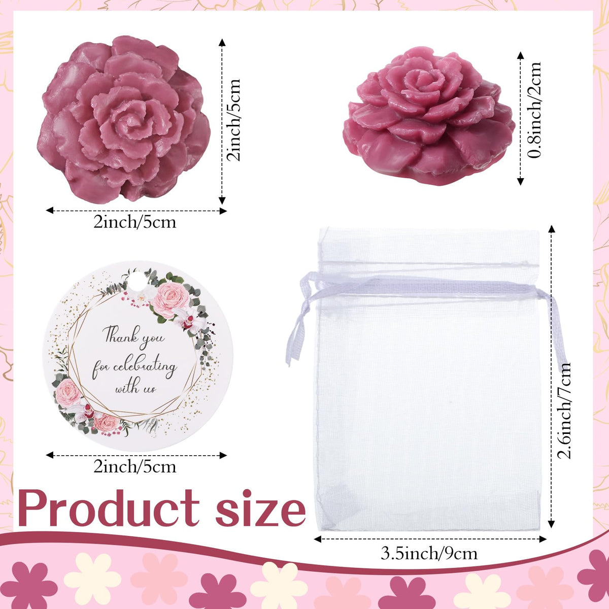 Demissle 24 Set Handmade Flower Mini Soaps with Organza Bags and Thank You Tags