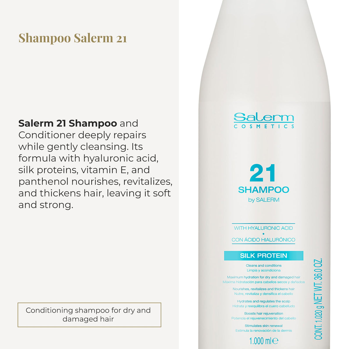 Salerm 21 Hydrating Repair Shampoo with Silk Proteins, 1000 ml
