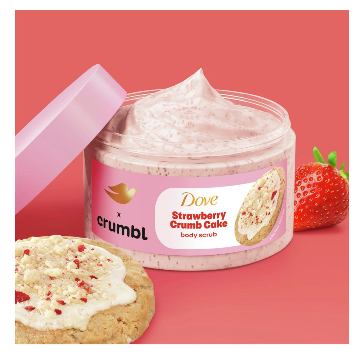 Dove Crumbl Strawberry Crumb Cake Body Wash & Scrub Set