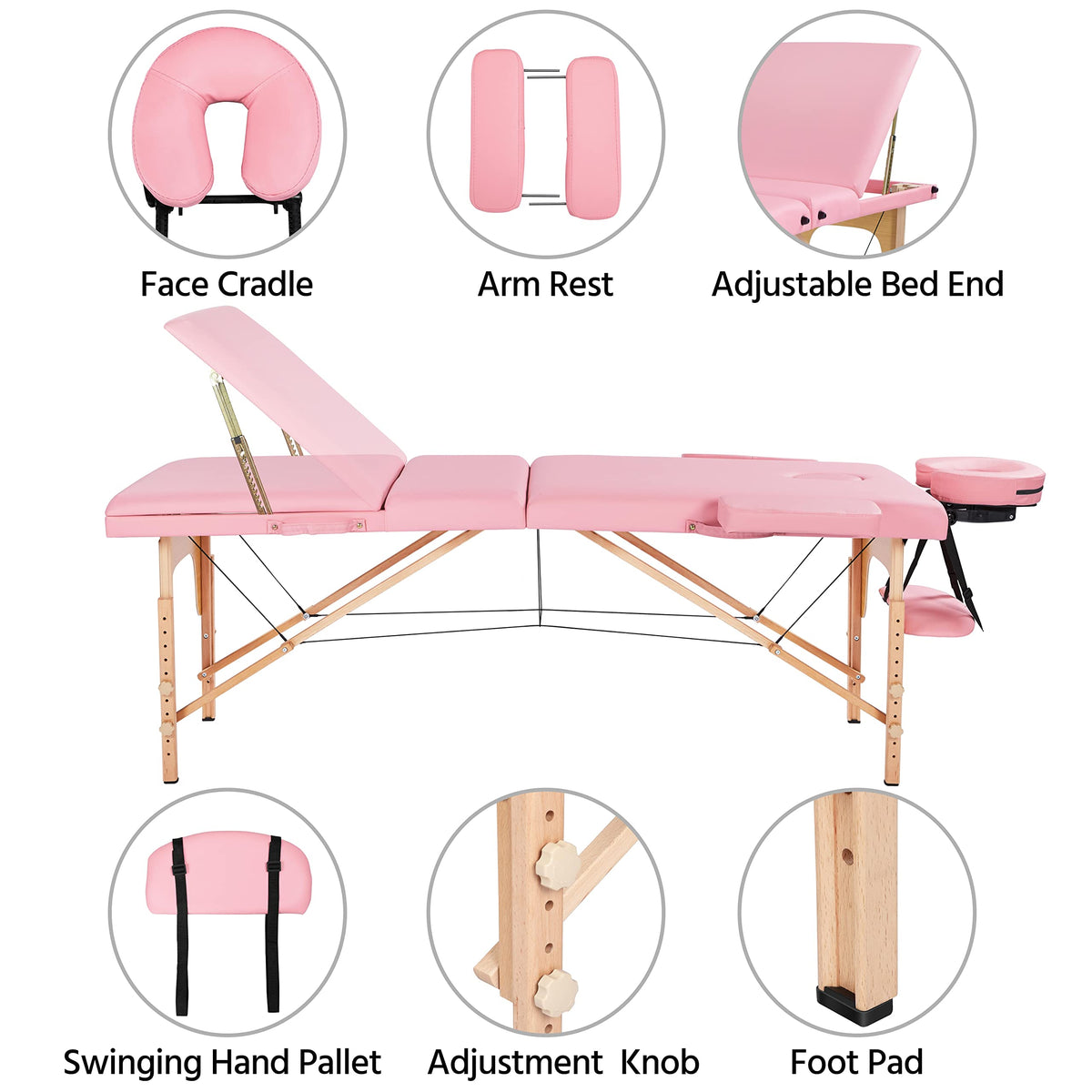 Topeakmart 3-Section Folding Massage Bed with Adjustable Backrest