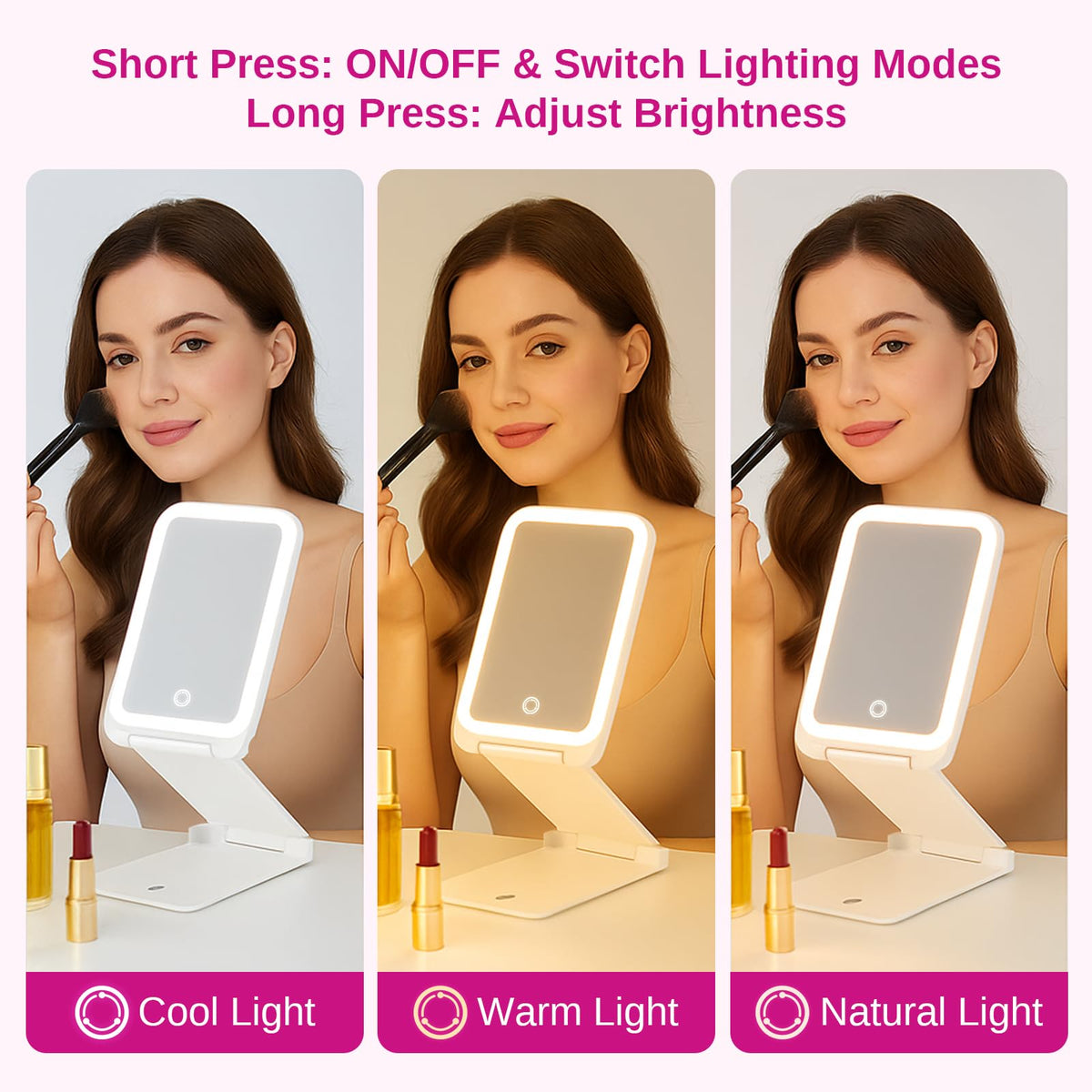 EASEHOLD Lighted Travel Makeup Mirror with LED Lights and Magnification