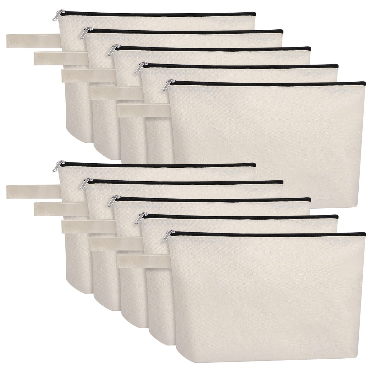10-Piece 12oz Cotton Canvas Zipper Pouch Set, Blank DIY Organizer Bags