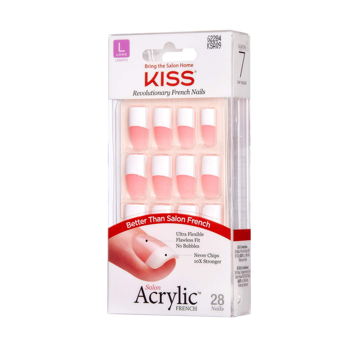 KISS Salon Acrylic French Nails, Long Length, Pink, 28 Count, 6-Pack
