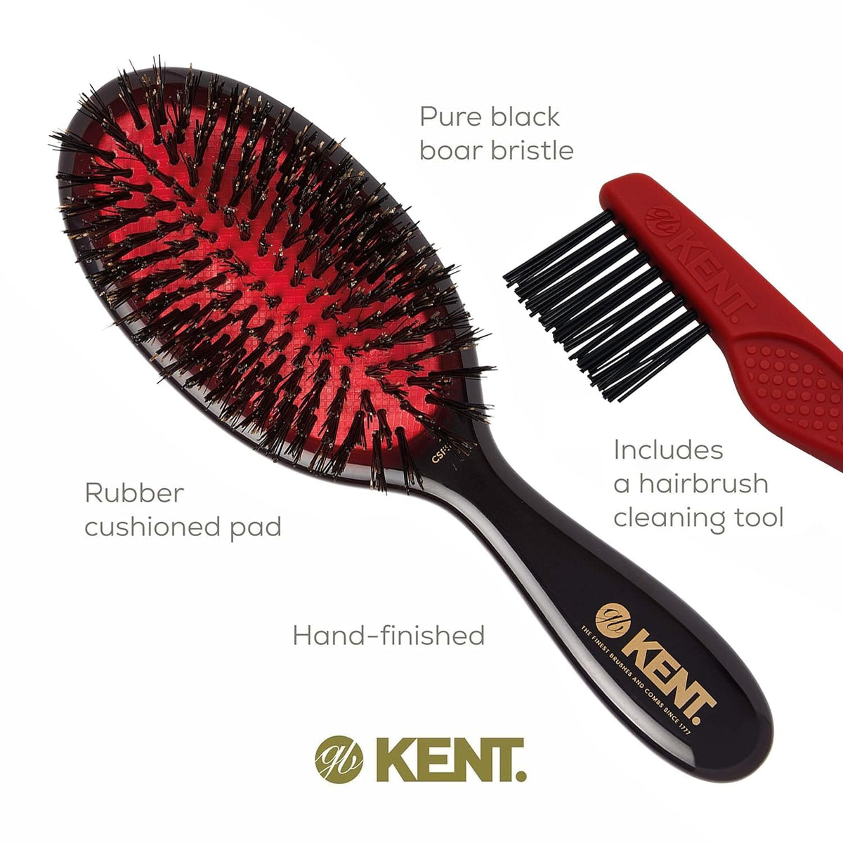 Kent Classic Shine Oval Cushion Hair Brush with Boar Bristles and Nylon Quills
