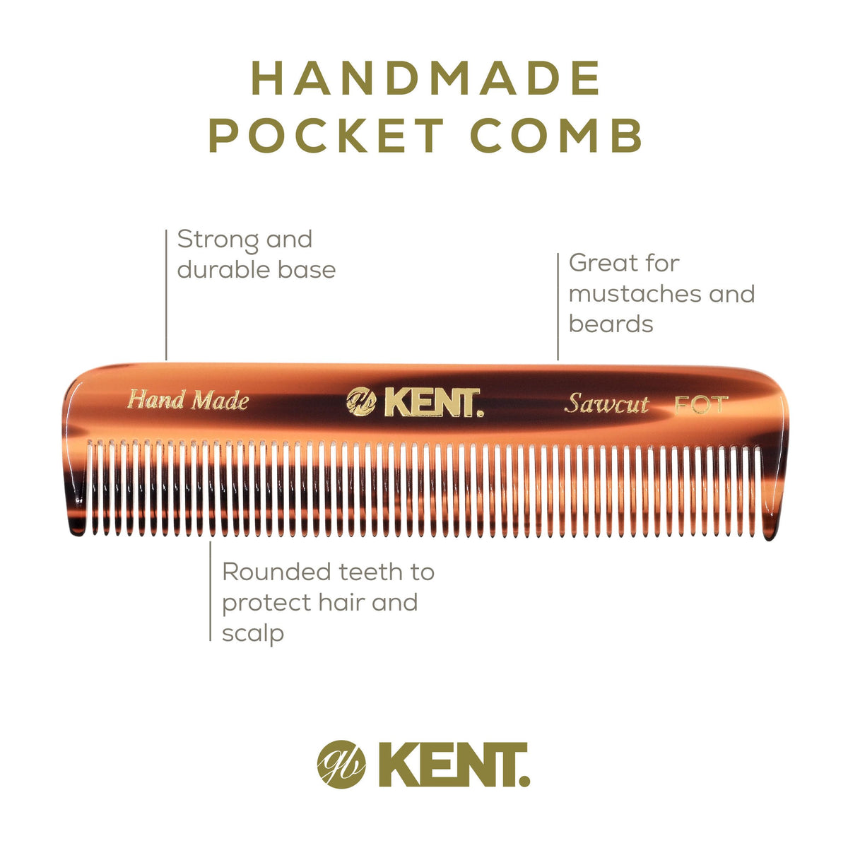 Kent Fine-Tooth Handmade Pocket Comb for Hair, Beard and Mustache Care