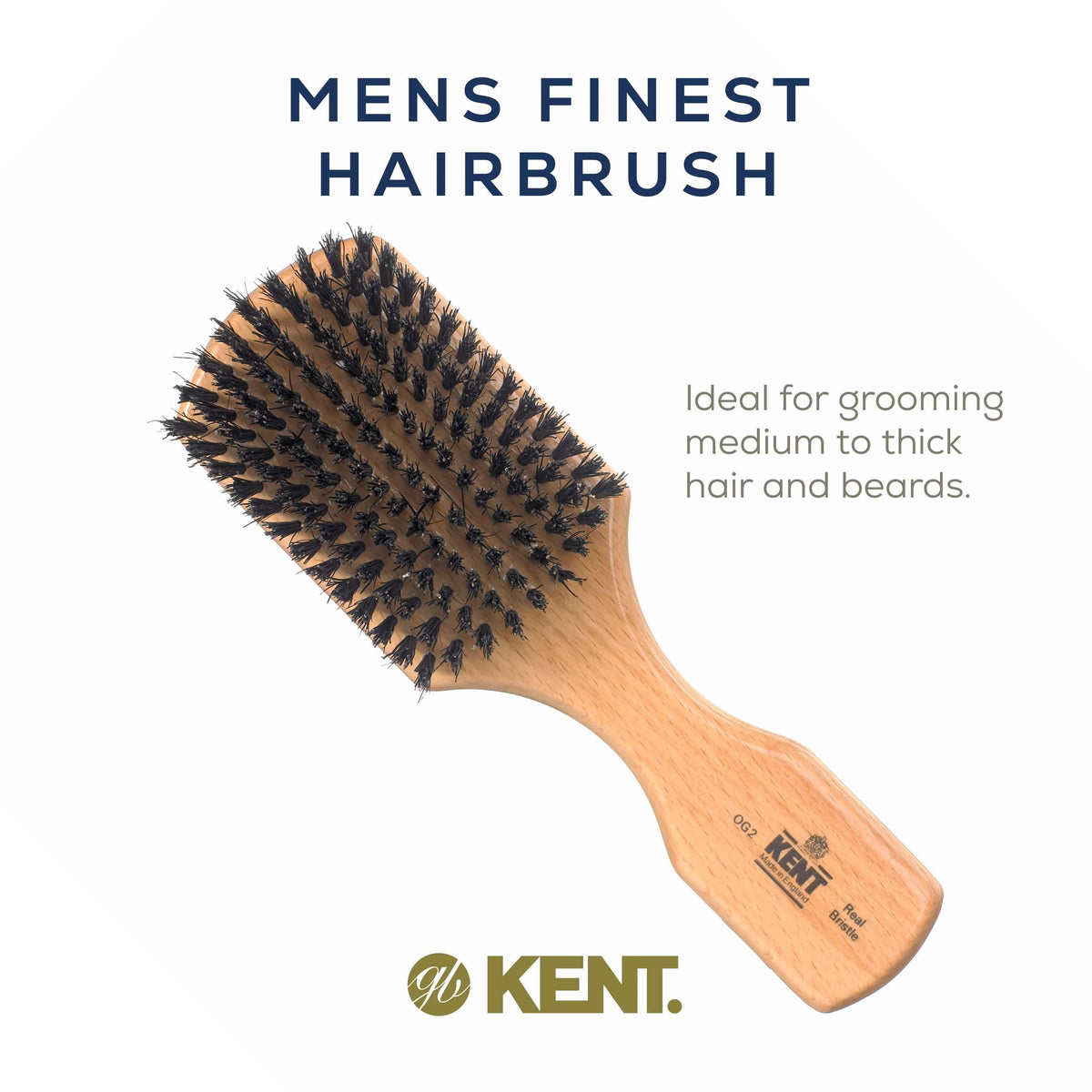 Kent OG2 Beechwood Hair Brush with Natural Boar Bristles