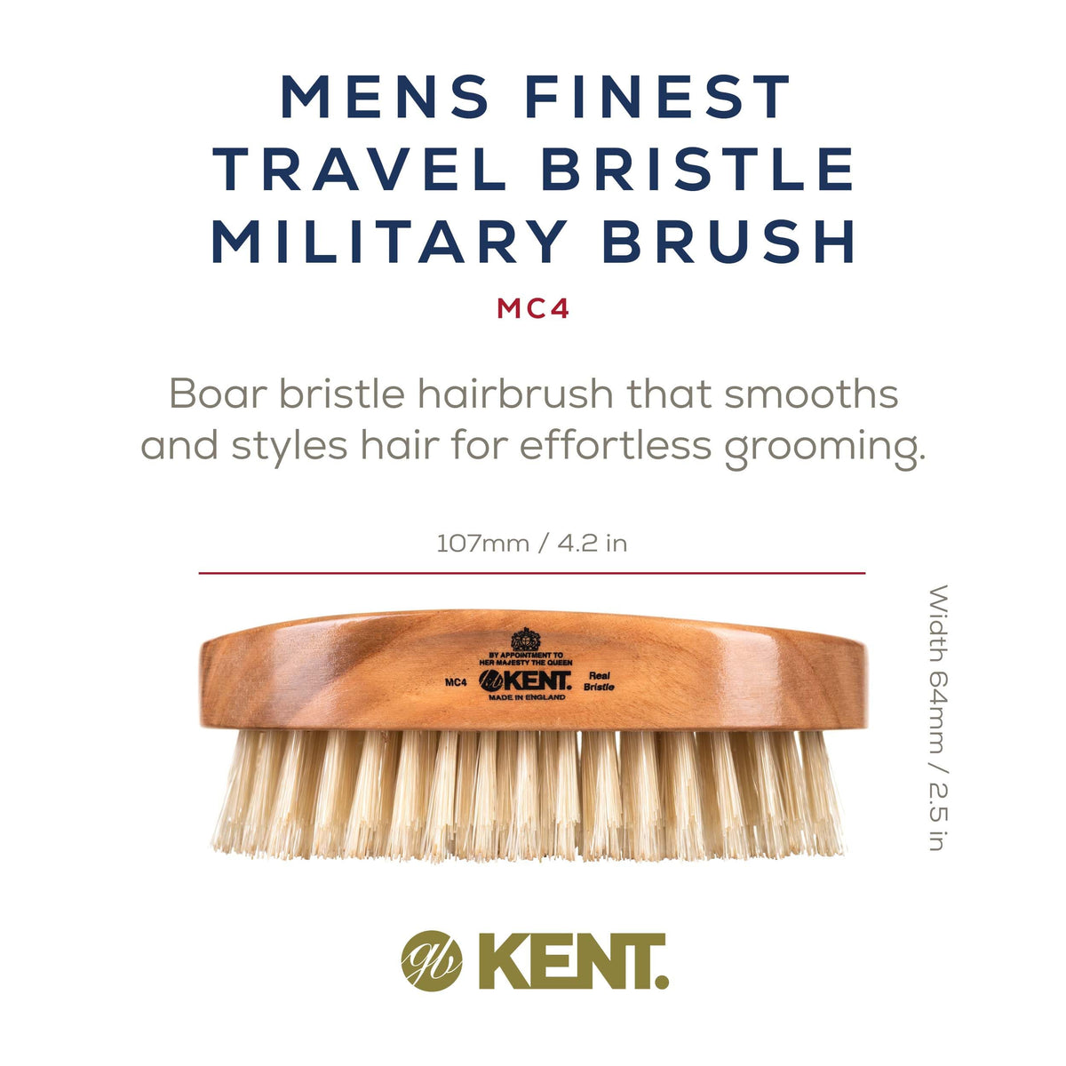 Kent MC4 Men's Boar Bristle Hair and Beard Brush Kit with Brush Cleaner
