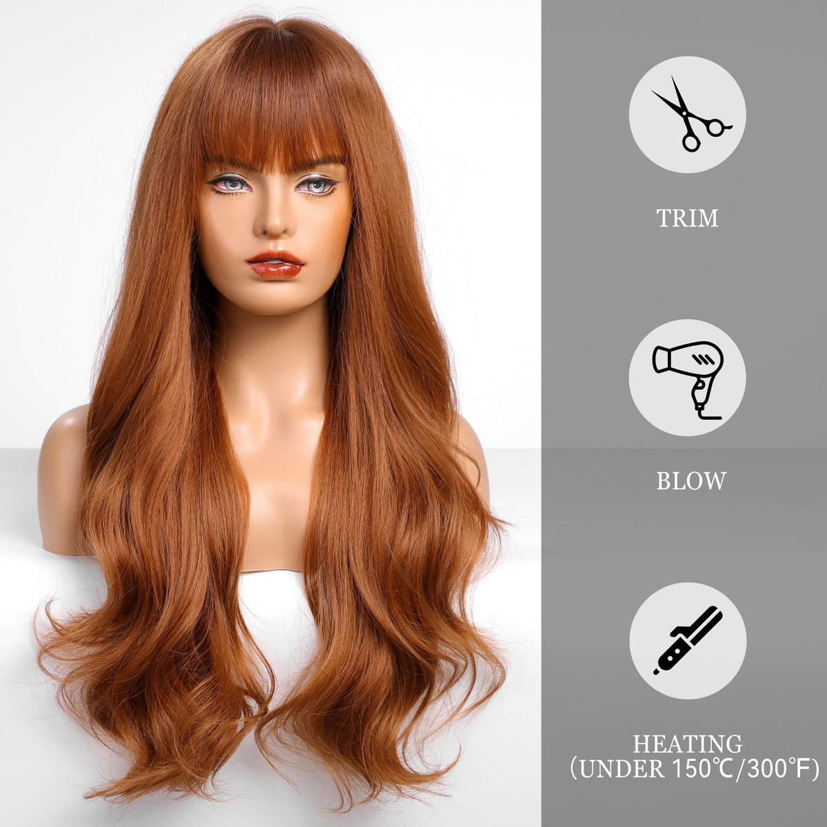 HAIRCUBE Long Wavy Synthetic Wig with Bangs for Women