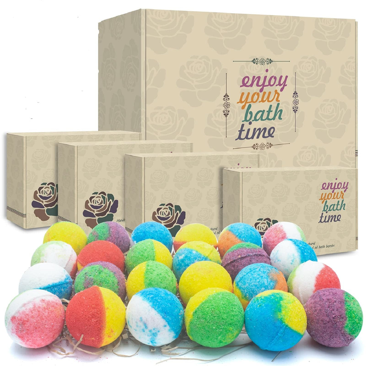 INTEYE Organic Bath Bombs Gift Set, 24 Handmade Essential Oil Fizzies