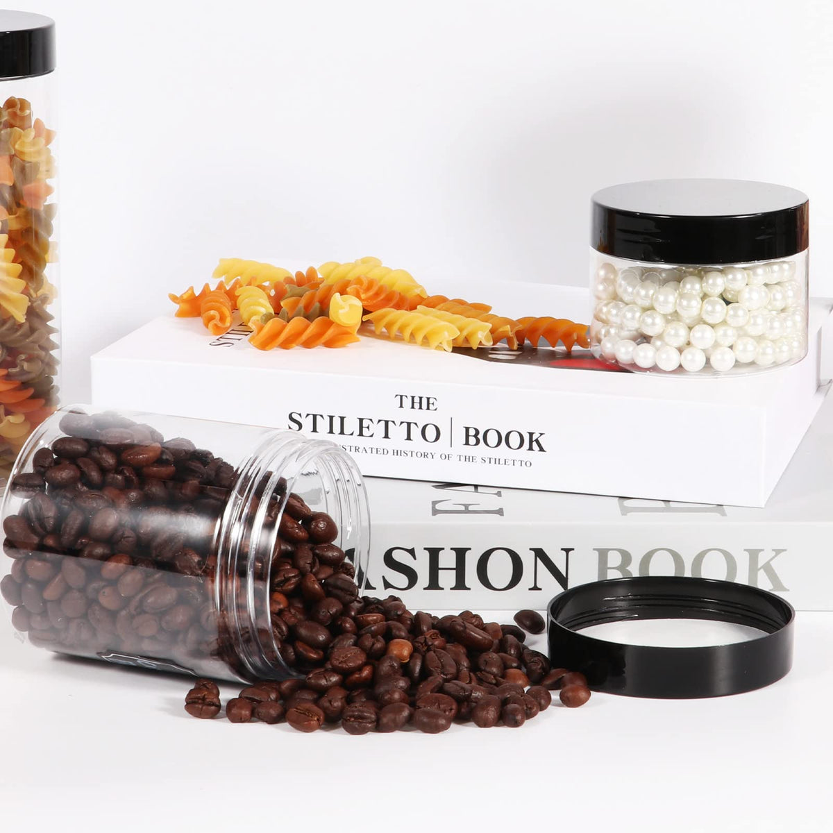 STARSIDE BPA-Free Clear Plastic Storage Jars with Black Lids