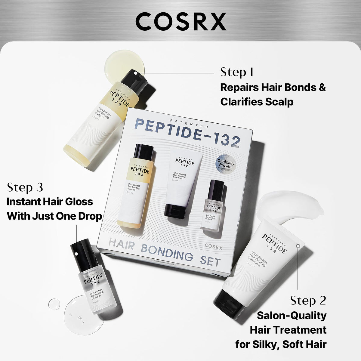 COSRX PEPTIDE-132 Hair Care Kit, Shampoo Treatment & Hair Oil
