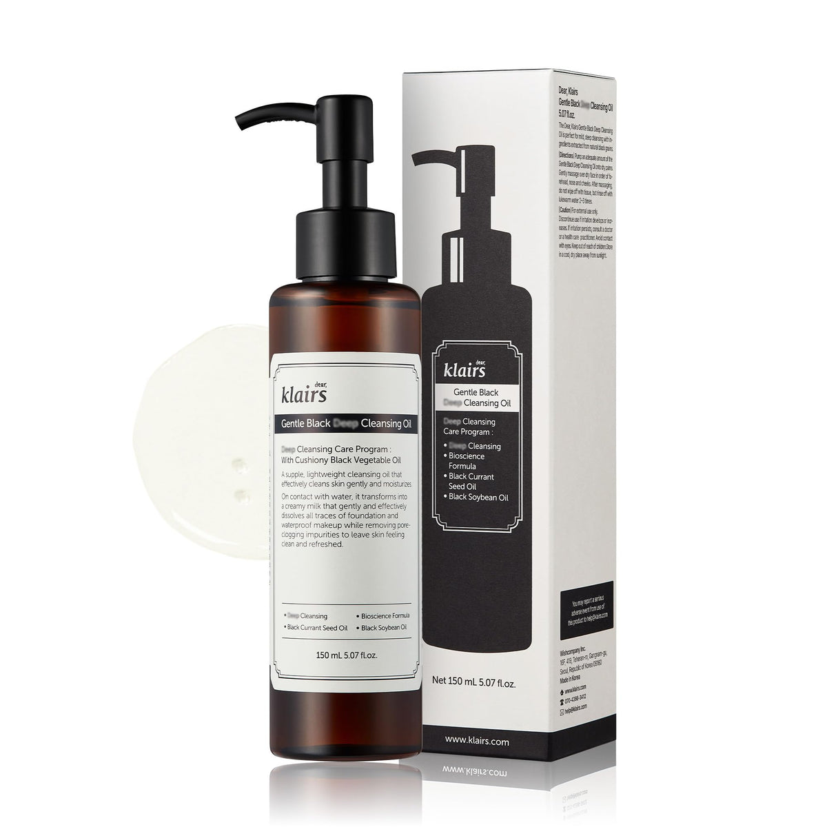 DearKlairs Gentle Black Cleansing Oil with Natural Black Grain Oils, 5.07 Oz