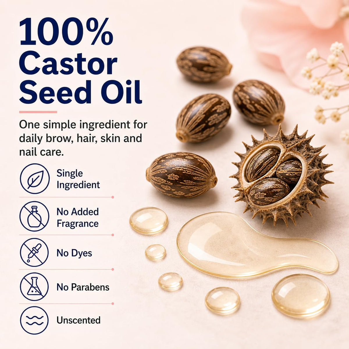 100% Pure Organic Castor Oil Roll-On with Rose Quartz Applicator, 50 mL