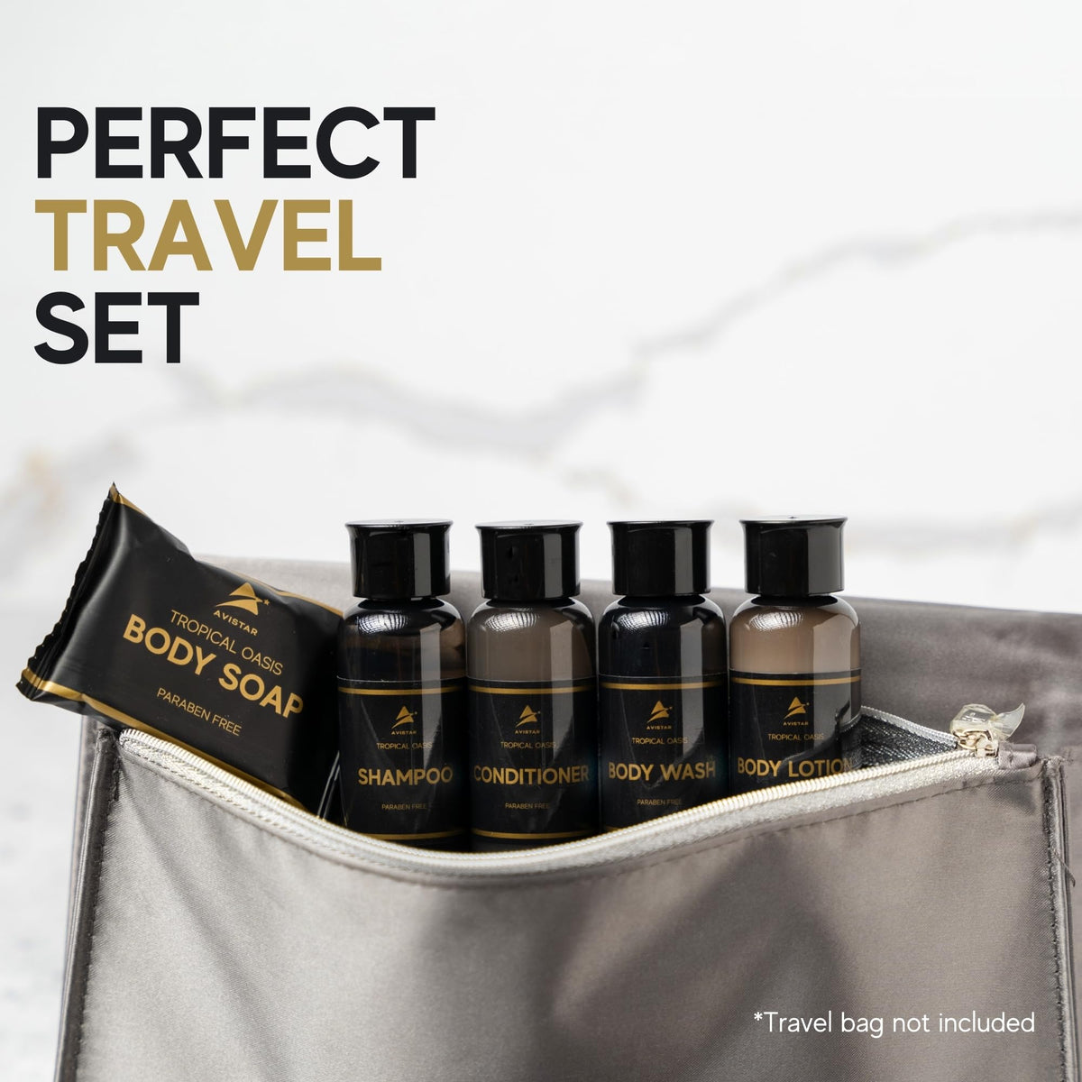 Hotel Toiletries Bulk Set with Shampoo, Conditioner, Soap, Lotion & Body Wash