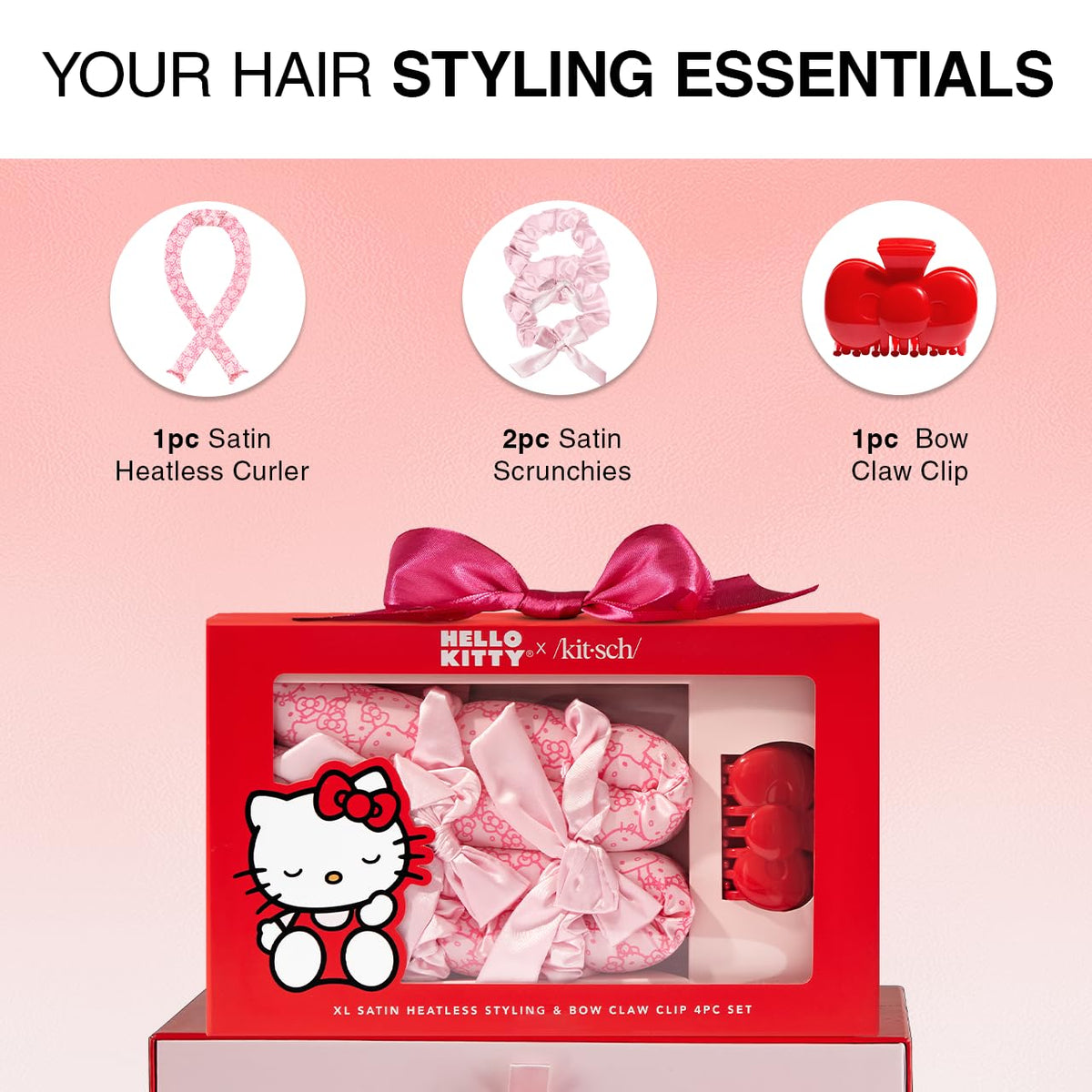 Hello Kitty x Kitsch XL Satin Heatless Curling Set, 4pc