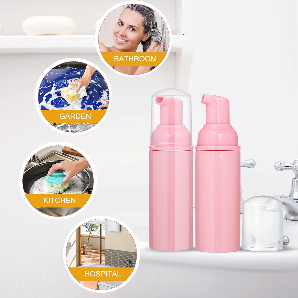 50 Pack 2 oz Pink Refillable Foam Pump Bottles