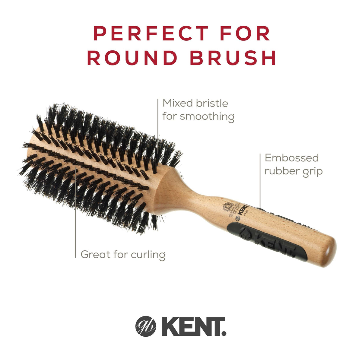 Kent Round Curling Hair Brush with Hard Natural Boar Bristles