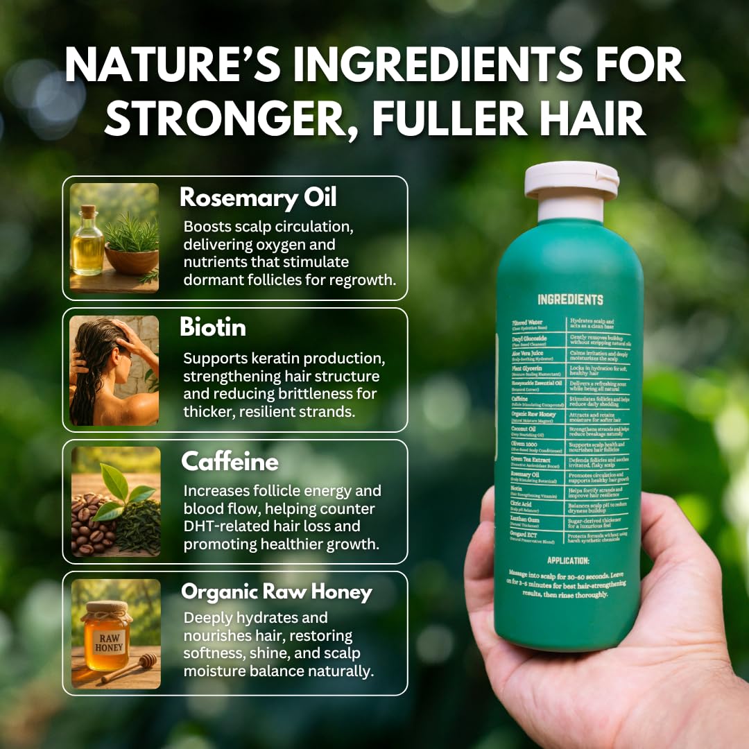 PRIMALS Hair Strengthening Shampoo with Caffeine, Biotin & Rosemary Oil